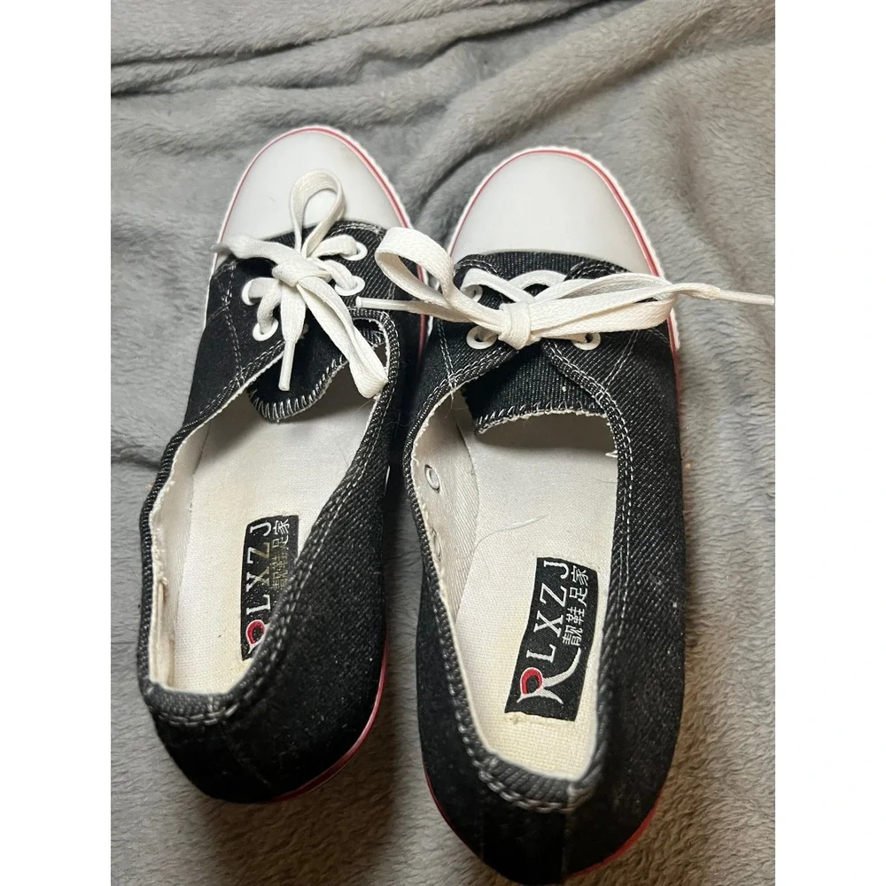 RLXZJ Black Denim Canvas Sneaker Stiletto Heels Lace Up Pumps Size 39 Y2K Sporty